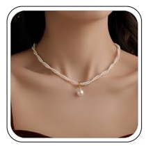TseenYi pärlhalsband pärlhänge halsband guldpärlhalsband skiktad tvinnad pärlkedja små pärlor pärlhalsband små pärlor pärlhalsband vintage pärlhalsband, Zink, Ingen ädelsten