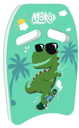 MoKo Swim Kickboard, Cartoon Swimming Training Kick Board Pool Exercise Equipment Promote Natural Swimming Position Water Fun Tool for Kids, Green Sunglasses Dinosaur