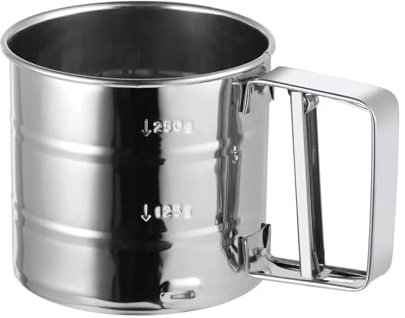 FHISKUNYU Setaccio in Acciaio Inox per Farina e Zucchero a Velo 250 g – Setaccio Monomano con Setacciatura Rapida, Antiruggine e Facile da Pulire