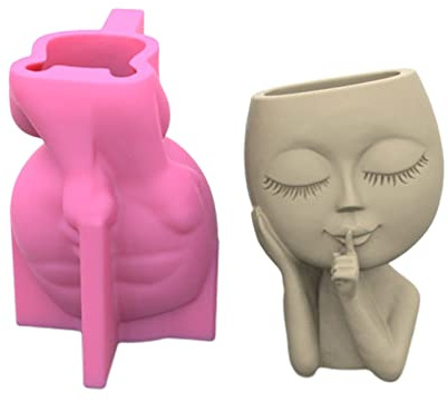 CVZJ Molde de silicona grande para cabeza para jarrón de flores de muñeca para hormigón, cemento, resina, molde de fundición para manualidades y manualidades
