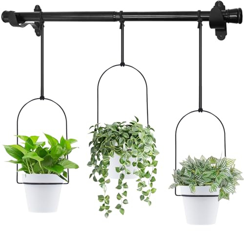 DOUBFIVSY Macetas Colgantes de Metallo, 58CM Varilla Colgante de Planta Ajustable, 3PCS Macetas para Colgar, Decoración de Pared para Interiores, Exterior, Balcones y Jardines