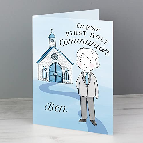 Custom Personalised First Holy Communion Blue Greeting Card - Communions