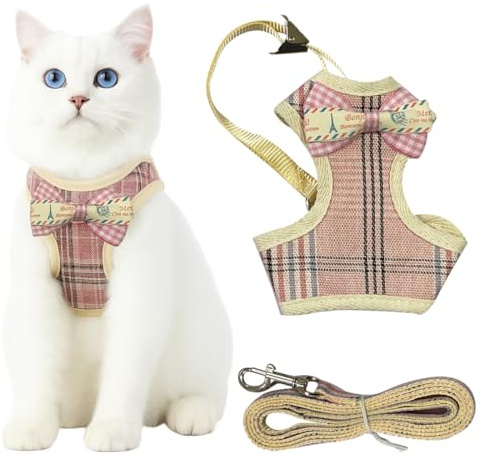GGUFAY Katzengeschirr mit Leine Ausbruchsiche, Katzengeschirr Katzenleine, Verstellbares Katze Brustgeschirr Softgeschirr, für Katzen Kitten Hunde, für Halsumfang 21-30 cm, Brustumfang 24-40 cm(A)