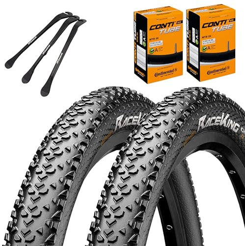 2X Continental Reifen Race King Schwarz 26 x 2,00 (50-559) Schlauch wählbar + Reifenheber (AV-Ventil Schläuche, 26 x 2,00 Zoll (50-559))
