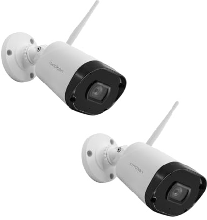 Avidsen HomeCam WR, Lot de 2 Caméras de Surveillance Extérieures WiFi, Full HD 1080p, Vision Nocturne 25m, IP66 Étanche, Métal Robuste, Audio Bidirectionnel, Sans Abonnement, Alexa, Google Home, Blanc