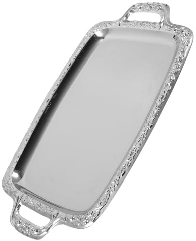 Toyvian Vassoio da Servizio Vintage in Metallo Argento con Manici, Drink Tray Decorativo per Living Room e Cucina dal Design retrò e Raffinato
