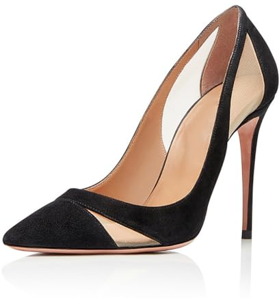 Générique Femmes Suédé Synthétique Engrener Escarpins De Soirée Talon Aiguille Hauts Chaussures De Fête De Bal Bout Pointu Talons D'été,Noir,34 EU