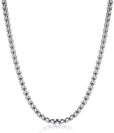 Monily Square Rolo Chain Necklace 2 mm 24 inch Stainless Steel Box Chain Jewelry for Men & Women