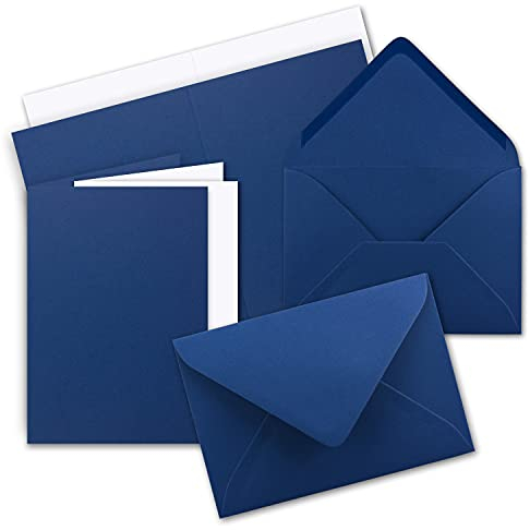 10 x Faltkarten-Set DIN A5 - Dunkel-Blau inkl. Umschlägen DIN C5 und passenden Einlegeblättern in Weiß - blanko Klappkarten 14,8 x 21 cm