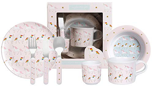 Sophie Allport - Kids Melamine Dining Set, Including Plate, Bowl, Cup and Cutlery, Unicorn, Childrens Gift Set, Dishwasher Safe
