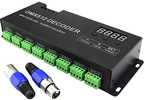 AKEPO LED DMX 24CH Digital Display Decoder, Dimming Driver LED DMX512 Controller for RGB Strip Light DC5-24V 3A/CH (24 Channel with Display)