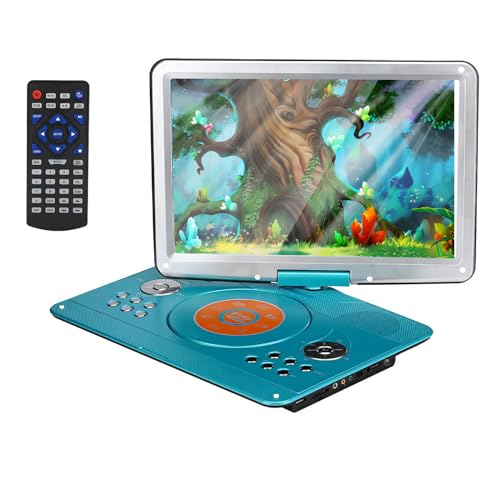 YOOHOO 14 inch Portable DVD Player with Remore Controller High Resolution Rechargeable Battery Large Size Screen DVD Player for Car (Green)