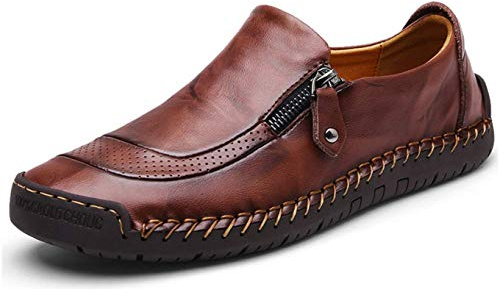 Moodeng Mocasines Hombres Casuales Holgazanes Slip On Plano Cuero Loafers Casual Zapatos de Conducción Zapatillas Zapatos de Vestir (Marron Oscuro, Numeric_40)