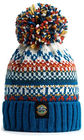 SWIMZI Fjord Nordic Knit Reflective Super Bobble Beanie Hat Blue