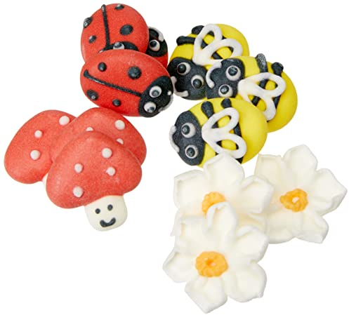 Culpitt Bee, Ladybird, Mushroom & Daisy Sugar Decorations, Spring Themed Sugar Decorations - Pack of 12