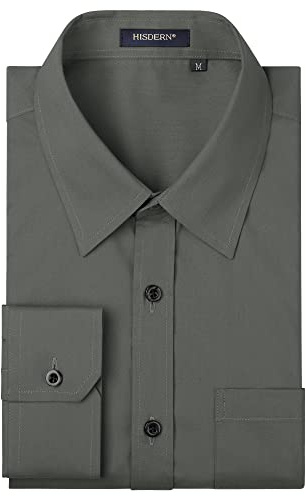 HISDERN Chemise Homme Manches Longues Chemises Regular Fit Chemises Habillée Business Coton Casual Chemise pour Hommes Gris XXL