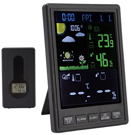 Septpenta Estaciones Meteorológicas, Gran Pantalla A Color, 3 Canales, 3 Sensores Remotos, Reloj Retroiluminado, Termómetro, Pronóstico de 24 Horas, Alarmas Duales para El Hogar, Habitación de Bebé