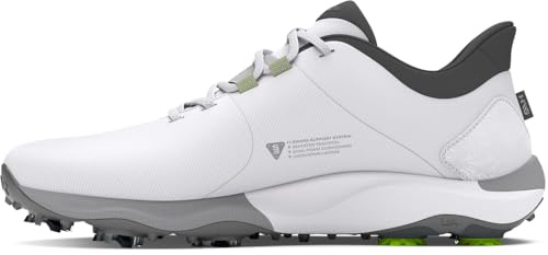 Under Armour Herren Drive Pro Wide Golfschuh, (100) Weiß/Weiß/Metallic Gun Metal, 42.5 EU Weit