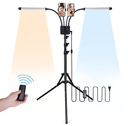 Luz de pestañas, Lámpara LED de pestañas de pie de Doble Brazo, luz para esteticistas, luz para Tatuajes con trípode para pestañas Facial SPA Salon Maquillaje | 3200K-5600K