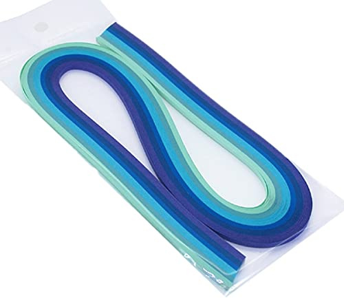 ODETOJOY Flerfärgat papper quilling remsor-set – 6 tonade färger – 53 cm längd – 10 mm bredd (0,39 tum) – gör-det-själv quilling remsor sortiment hantverk (blå)