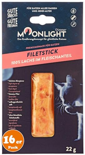 Moonlight Filet-Stick mit Lachs (16 x 22 g) – Getreidefreier Premium Katzensnack - 100 % Lachs im Fleischanteil – Weich, natürlich & unwiderstehlich