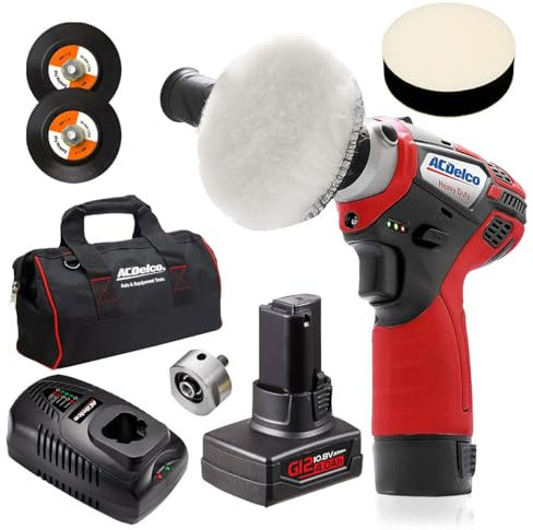 ACDelco ARS1214A1FOG G12 Lithium-Ion 12V (10.8V) 2-Speed 75mm Mini Cordless Polisher & Sander Car Buffer Detailing Power Tool with Orbital Adaptor, Accessory Kit, 4Ah & 2Ah Battery, Fast Charger, Bag