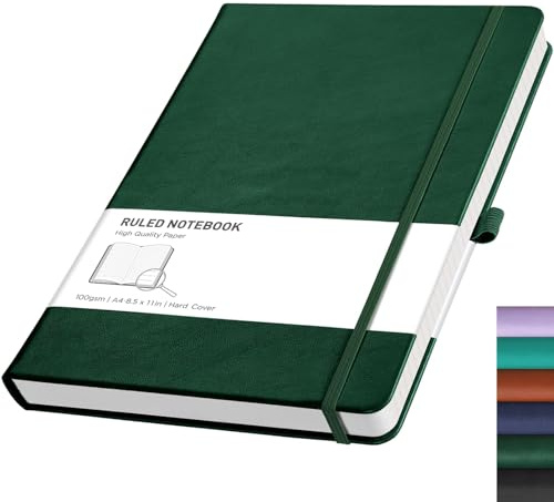 RETTACY Notebook A4, Lined Journal, Hardcover Notepad, 192 Pages, DarkGreen