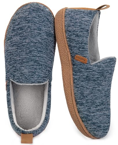 LongBay Women's Memory Foam Slippers Cozy Brushed Jersey Breathable House Shoes for Indoor Outdoor Navy Blue, 7-8