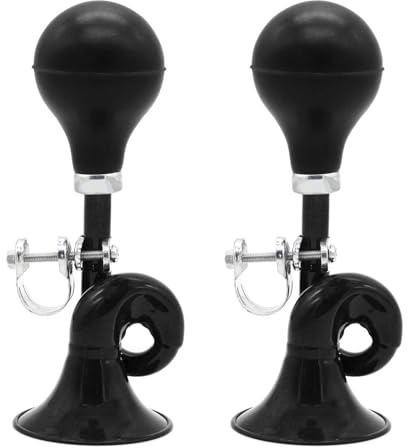 2 Pack Bugle Horn, Coolrunner Retro Clown Horn, Kids Bike Horn, Classic Vintage Metal Twist Loudspeaker Siren Hooter Snail Air Horn for Vehicles Bicycles Golf Cart (Black)