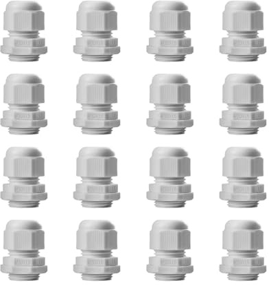 Pack of 16 Cable Glands M20, IP68 Waterproof Cable Grommet, Cable Glands for Outdoor Garden Control Box, Junction Box, Plastic Nylon Cable Grommet, White