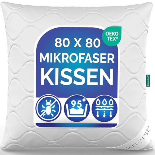 KNERST® Kopfkissen 80x80 cm – Komfortables Schlafkissen, Sofakissen oder Zierkissen – Kissen 80x80 für Allergiker geeignet – Waschbar bei 95°C für maximale Hygiene - Dekokissen