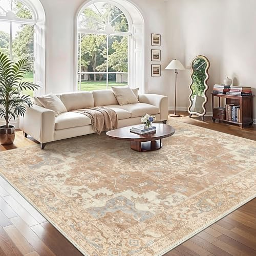 GENIMO Large Washable Rugs for Living Room 200x290cm, Extra Large Area Rug, Vintage Boho Rugs, Low Pile, Non-Shedding, XXL Carpet, Traditional Oriental Design, Dining Room, Home Office, Bedroom