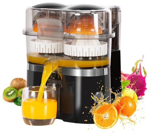 Exprimidor de cítricos doble, exprimidor eléctrico portátil de dos cabezales, cortador de cítricos integrado, exprimidor eléctrico de frutas, exprimidor automático, operación con un solo toque(Black)
