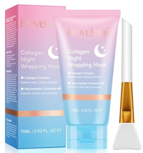 Collagen Night Wrapping Mask, Overnight Maske Gesicht, Korean Peel Off Facial Mask Skin Care-Deep Hydration Care, reduziert Falten & verbessert die Elastizität der Haut, Brushed Included 75ml