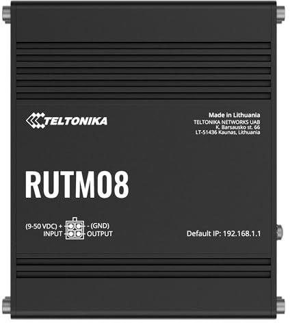 Teltonika RUTM08 Industrial Ethernet Router, VLAN Management, Multiple VPNs, 4x Gigabit Ethernet Ports, Industrial Protocols, Remote Management, MQTT, Modbus, DNP3, DLMS