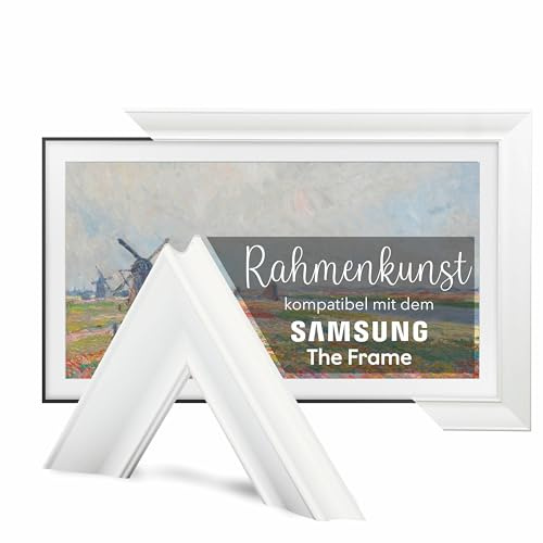 50-Zoll-TV-Rahmen kompatibel mit Samsung The Frame & Pro, Modernes Weiß, geeignet für wandmontierte Fernseher