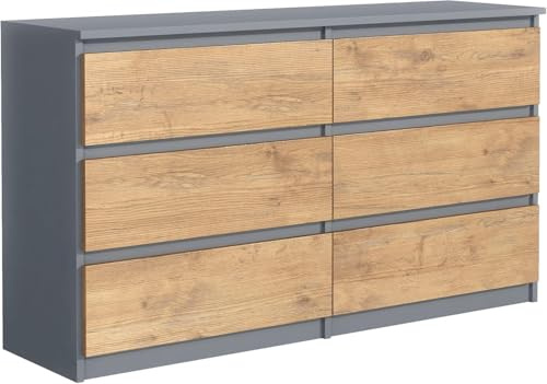 meble masztalerz Cassettiera Camera da Letto con 6 Cassetti - Credenza Soggiorno - Moderna Comò - Cassettiera Alta - Mobiletto con Cassetti - Antracite & Lancelot 138,5 x 39 x 78,5 cm