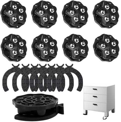 TREABEAR 8PCS Petite Roulettes pour Meubles Noir Avec Plaquettes de Frein, Roulettes Pivotantes Auto-Adhésives à 360 Degrés Avec 5 Billes en Acier pour Petit Électroménager Machine à Café