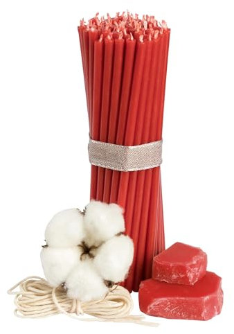 Ritualkerzen aus natürlichem Bienenwachs – 20 Stück – 16 cm – 7 Farben zur Auswahl – Ideal für Rituale & Meditation (Rot)