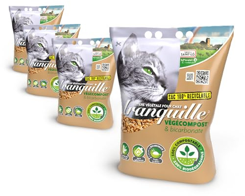Tranquille - Litière végétale pour Chat agglomérante Vegecompost 4 litres - Lot de 4