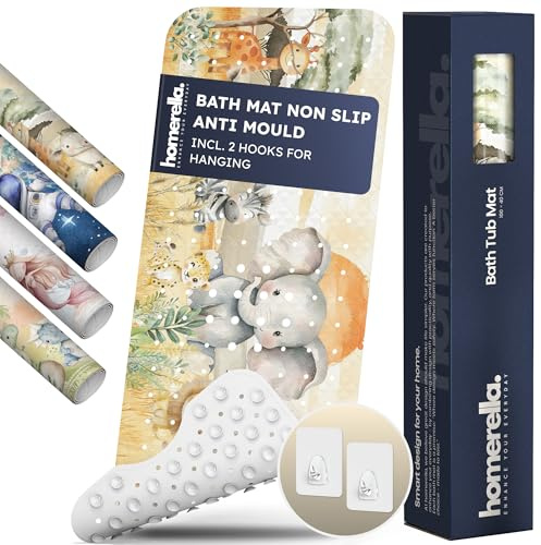 homerella® Alfombra de baño Antideslizante y Delicada con la Piel, 100x40cm, Incl. Ganchos | Esterilla de Tina sin BPA | Estera Resistente al Moho y Lavable a máquina | Alfombrilla de baño