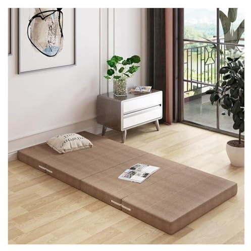 Materasso pieghevole in schiuma marrone chiaro, 80 x 200 x 10 cm, materasso futon per ospiti, sfoderabile, ideale per ufficio e uso domestico, portatile e confortevole