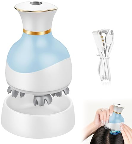 Massaggiatore per testa elettrico 3D massaggiatore portatile per cuoio capelluto IPX7 impermeabile, funzione di ricarica magnetica, 4 testine di ricambio per relax