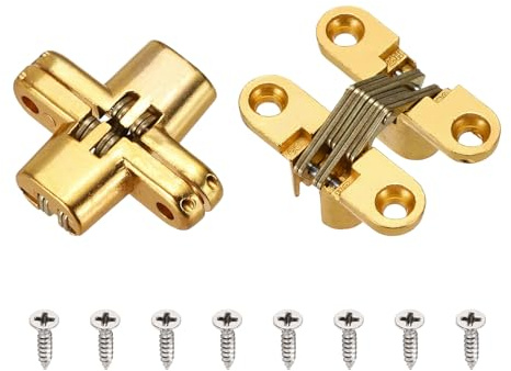 sourcing map 2 cerniere nascoste per ante di armadietti, 4,2 x 1,2 cm, cerniera a croce a 180 gradi, per porte invisibili, per scatole di legno, oro