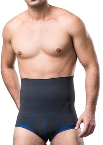 LYGBAOFUL Vita da Uomo Pancia Modellante Vita Alta Biancheria Intima Dimagrante Controllo Solido Cintura Addominale Slip a Compressione Addome (Blu, L)