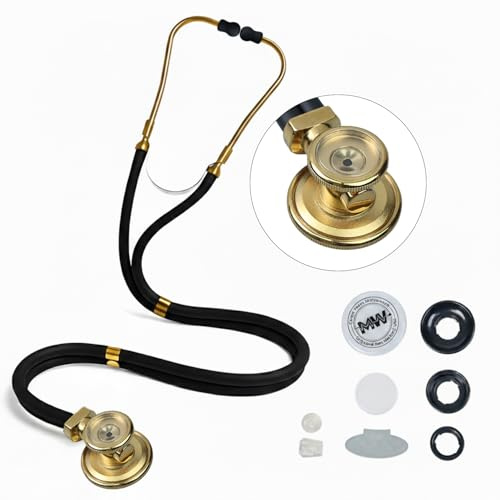 MaiWieel Sprague Rappaport Stethoscope with Dual-sided Chestpiece for Doctors, Nurses, EMTs and Medical Students, Soft Eartips and Tubing (Titanium Gold)
