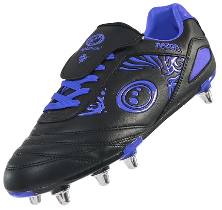 Optimum Razor Rugby Boots | Robust material, snörning – lätt | flexibelt och bekvämt nätfoder | flerfärgad, senior 8 stift och junior 6 stift tillgängliga, Junior blå, 45 EU