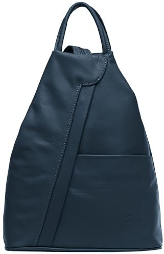 Caspar 2in1 Leder Rucksack Schultertasche Sportlich Elegante Damen Handtasche - SIGNATURE LINE - Modell No.782 - Made in Italy, Farbe:dunkelblau, Accessoires:One Size