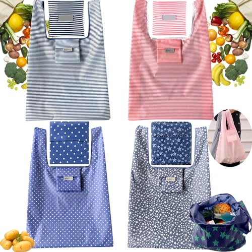 Generic A Pack of 4 Foldable Shopping Bags, Reusable Shopping Bags, Portable Shopping Bag, Environmentally Friendly Foldable Shopping Bag for Shopping and Picnics when Travelling