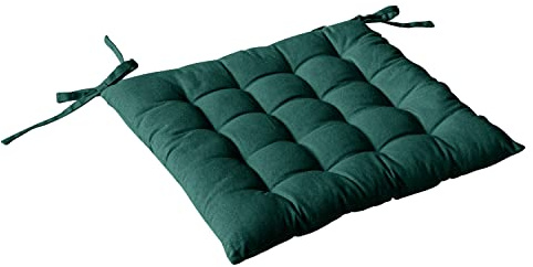 Enjoy Home, Cuscino per sedia trapuntata, verde scuro, quadrato, 38 x 38 cm, 100% cotone certificato Oeko Tex, attacco con lacci, ideale per una seduta comoda, collezione Panama